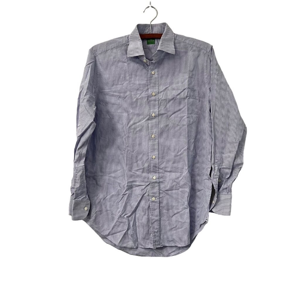 Sid Mashburn Mens Blue Grid Pattern Long Sleeve Button Shirt Size 34